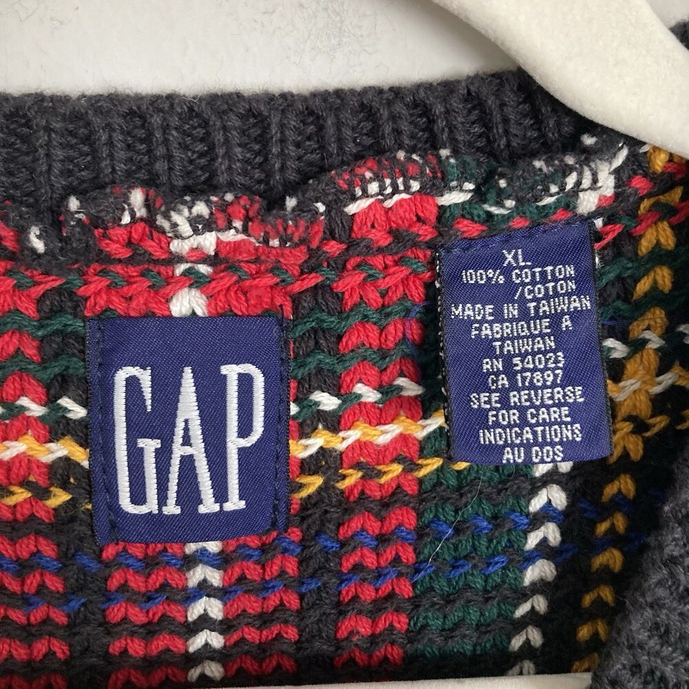 Vintage GAP Plaid Tartan Knit Vest XL Black Cotton Multicolor 90’s Streetwear - Picture 3 of 7